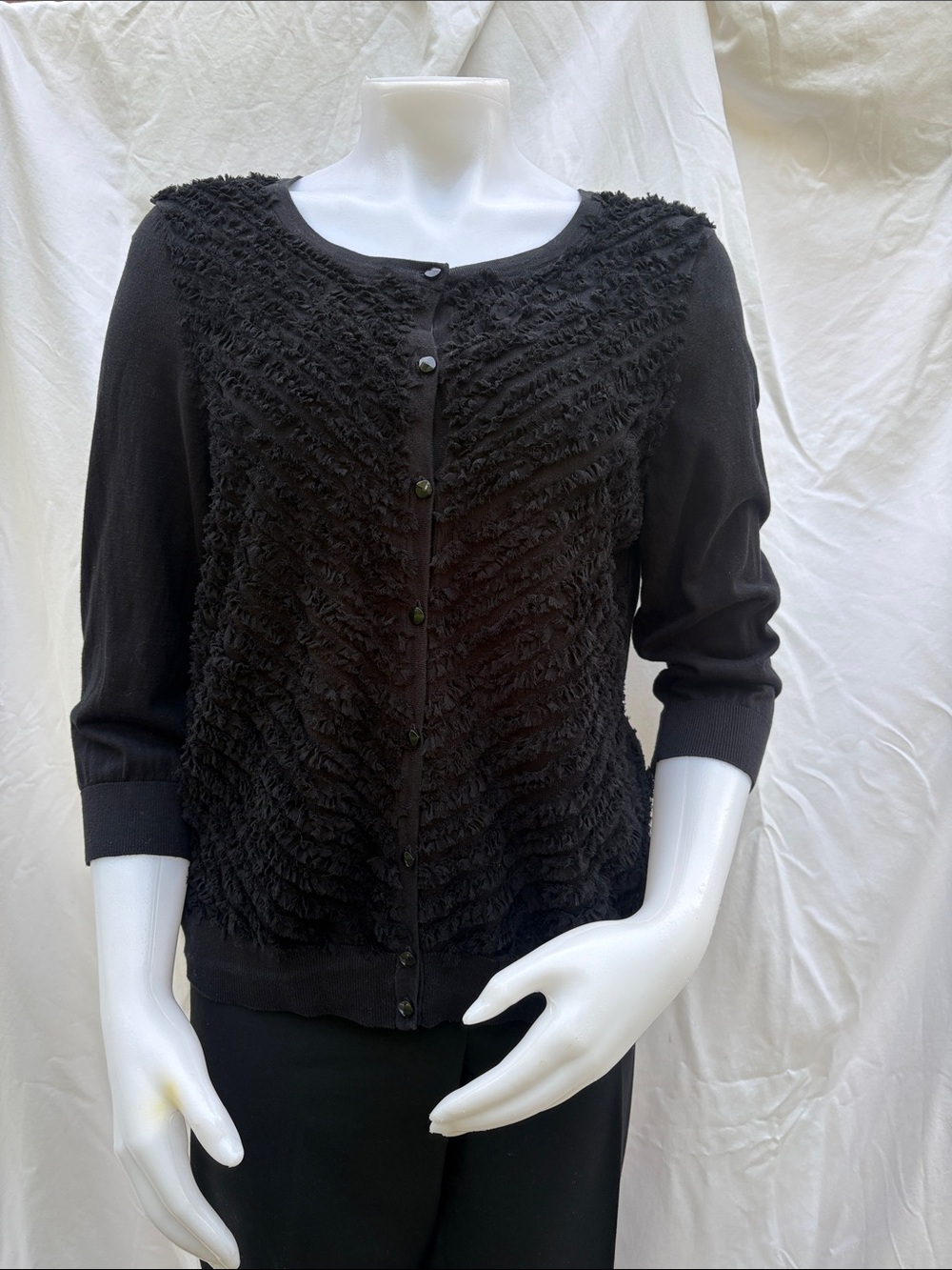 Talbots Black Ruffle-Textured Button Cardigan - Picture 8 of 10